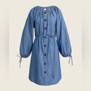 J.Crew chambray tie sleeve XLT shirt dress casual denim peasant boho classic